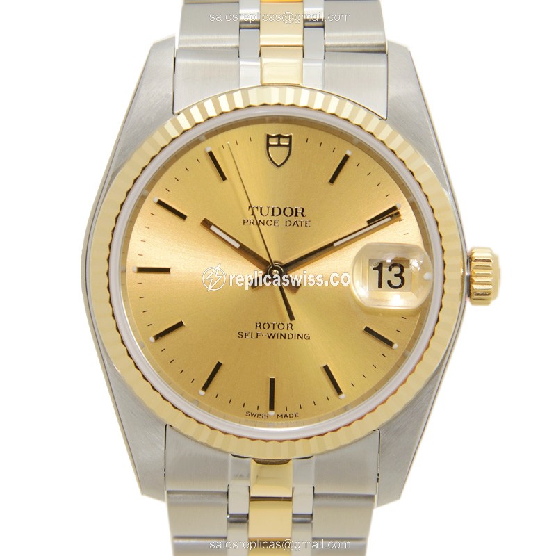 Tudor Date-Day Replica Watch - Automatic - Gold Dial - Steel - Luxury Replica PRICE DATE-DAY Watch